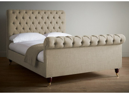Beige Luxus Chesterfield Duebelbett Designer Schlofzëmmer Bett