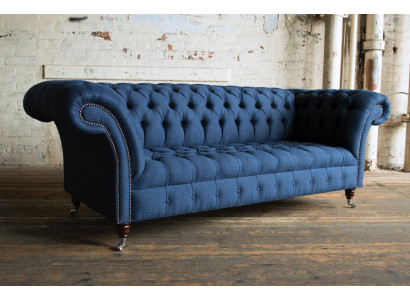 Blo Textil Chesterfield 4-Sëtz Designer Polstersofa