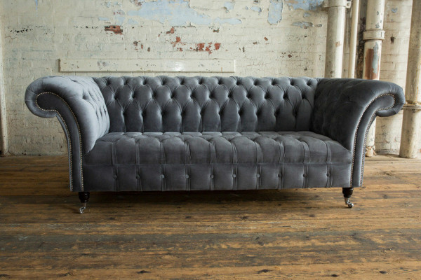 Moderne Chesterfield gro 3-Sëtzer Stilvolle Wunnzëmmer 3er Couch