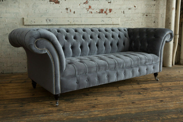 Moderne Chesterfield gro 3-Sëtzer Stilvolle Wunnzëmmer 3er Couch