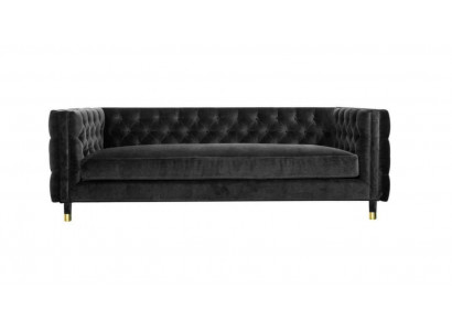 Schwaarzt Chesterfield Sofa Grouss Luxus Miwwelen 4 Sëtzer Textil Stoff Couchen
