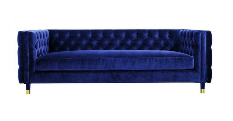 Blo Chesterfield Sofa Groussen Designer 4-Sëtzer Nei Textil Stoffer Couchen