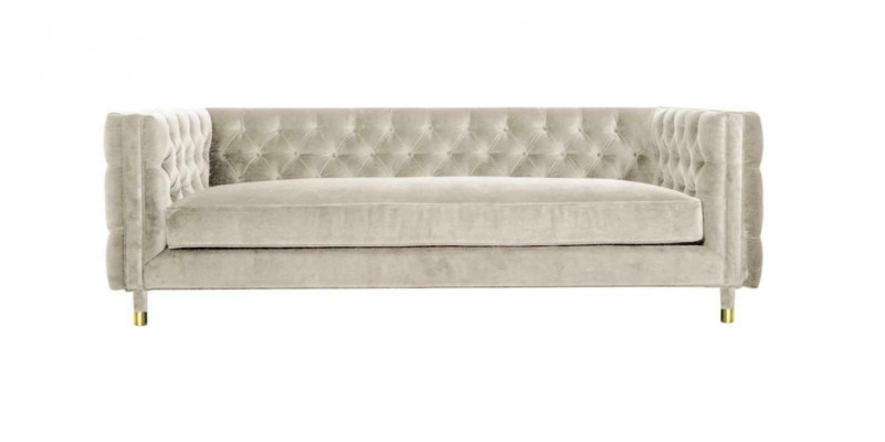 Beige Miwwelen 4 Sëtzer Chesterfield Canapé Samt XXL Grouss Textilstoff Couchen
