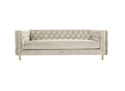 Beige Miwwelen 4 Sëtzer Chesterfield Canapé Samt XXL Grouss Textilstoff Couchen