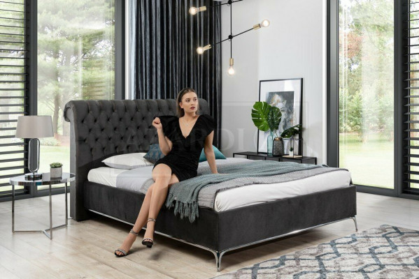 Schwaarzt Chesterfield Luxus Duebelbett Designer Schlofzëmmer Miwwelen