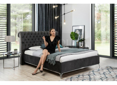 Schwaarzt Chesterfield Luxus Duebelbett Designer Schlofzëmmer Miwwelen