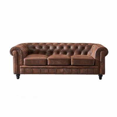 Braunen Luxus Chesterfield 3-Sëtzer Designer Wunnzëmmer Couch