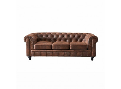 Braunen Luxus Chesterfield 3-Sëtzer Designer Wunnzëmmer Couch