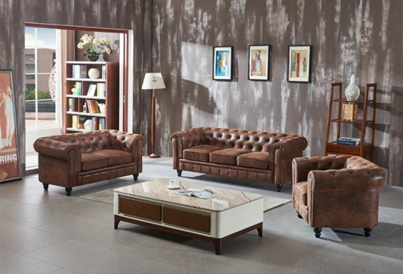 Braunen Luxus Chesterfield 3-Sëtzer Designer Wunnzëmmer Couch