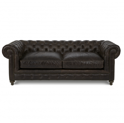 Braune Chesterfield Dräisëtz Designer Wunngsall Dräier-Couch