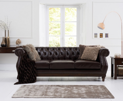 Chesterfield Designer Braun 3-Sëtz Luxus Wunnzëmmer Sofa
