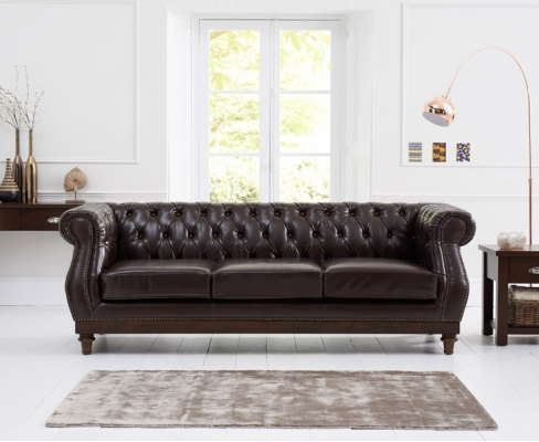 Chesterfield Designer Braun 3-Sëtz Luxus Wunnzëmmer Sofa