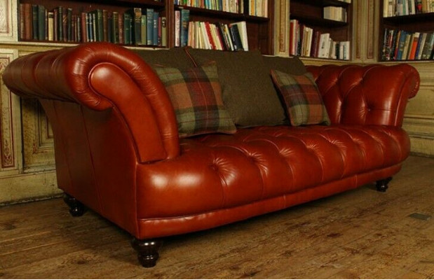 Brongt Lieder Chesterfield Sofa Couch Polster Stoff Couchen Garnitur 3-Sëtzer Nei