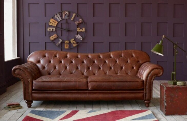 Luxe Chesterfield Stotssalon Couch Braun Sofa Sëtz Polster Textil Couchen Nei