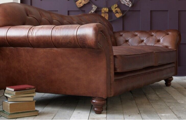 Luxe Chesterfield Stotssalon Couch Braun Sofa Sëtz Polster Textil Couchen Nei