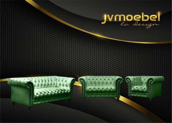 Wunnzëmmer Chesterfield Design Sofagarnitur Miwwelen Couch 321 Sëtzer Couchen Sofasen
