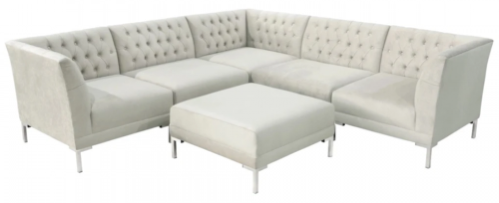 Ecksofa beige Champagner wäiss Chesterfield Couch Textil Luxus Miwwelen Eckgarnitur
