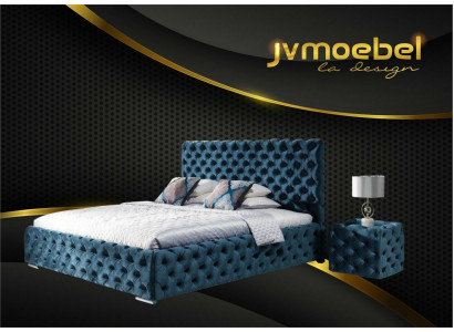 Duebelbett Schlofzëmmer Samt Better Chesterfield Bettgestell Nuetsdësch 3stéck Set