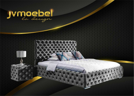 Duebelbett Schlofzëmmer Samt Better Chesterfield Bettgestell Nuetsdësch 3stéck Set