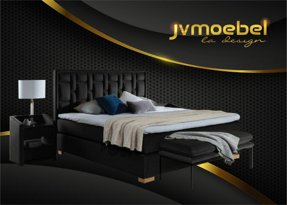 Luxus Boxspring-Bett Schwaarz Blo Better Schlofzëmmer Miwwelen Design Duebel Hotel