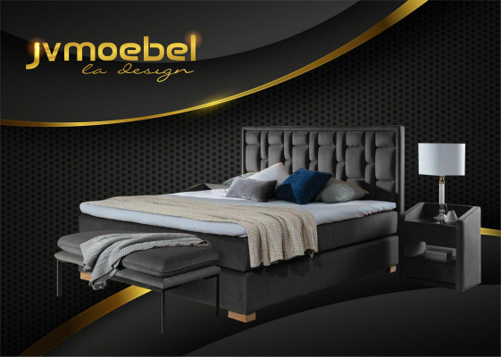 Luxus Boxspring-Bett Schwaarz Blo Better Schlofzëmmer Miwwelen Design Duebel Hotel