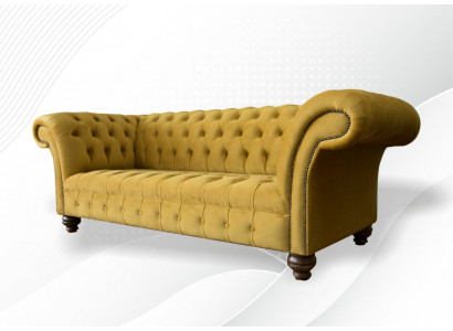 xxl Sofa Canapé Chesterfield 225cm Polster Sofa 3 Sëtzer Lieder Textil Stoff Nei
