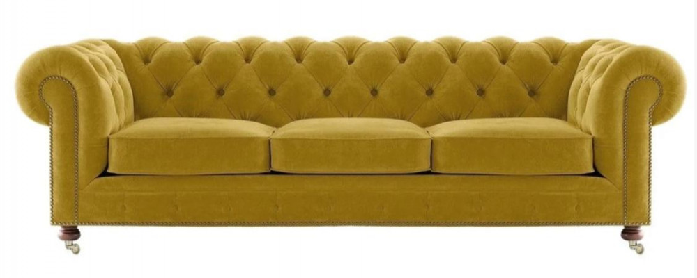 Luxus Giel Chesterfield Samt Dreisëtzer Polsterméiwer Hotel Wunnzëmmer Praxis