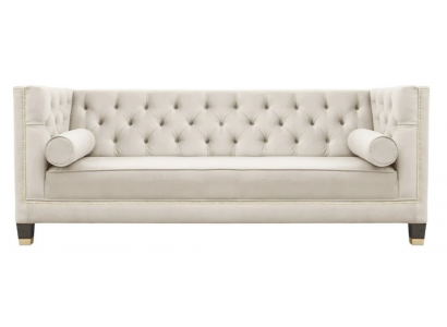 Luxus Beige Chesterfield Samt Dräisëtzer Polster Miwwelen Hotel Wunnzëmmer Praxis