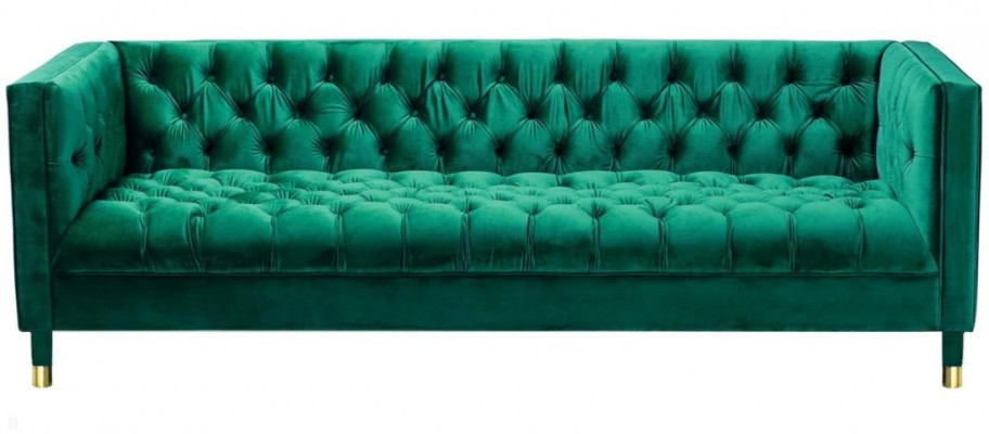 Gréng dräi-Sëtzer Stoff Chesterfield Design Canapéen Polster Sofas Wunnzëmmer 230cm