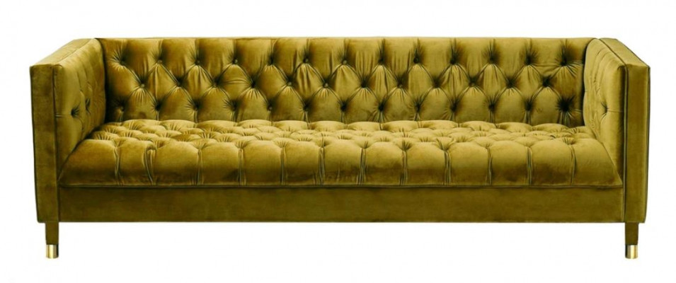 Gréng dräi-Sëtzer Stoff Chesterfield Design Canapéen Polster Sofas Wunnzëmmer 230cm