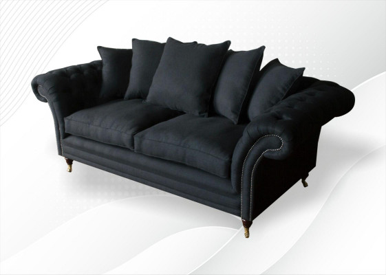 Sofa 3 Sëtzer Klassesch Design Sofas Polster Lieder Modern Couchen 3er Schwaarz