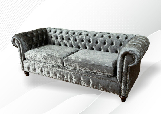 Dräisëtzer Sofa 3 Sëtz Couch Chesterfield Polstersëtz Garnitur Samt Groe Samt