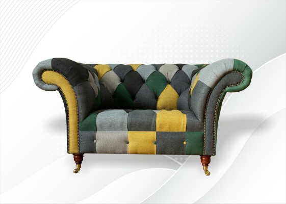 Chesterfield Still Fernseh Canapé 1,5 Sëtzer Sofa Textil Stoff Canapéen Polster