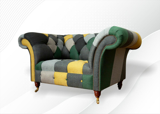 Chesterfield Still Fernseh Canapé 1,5 Sëtzer Sofa Textil Stoff Canapéen Polster