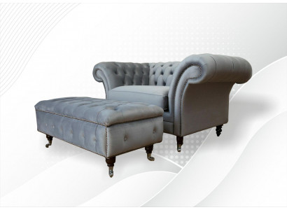 Design Chesterfield Stoff Couch Still 1,5-Sëtz Polster Sofas Lounge Club Nei