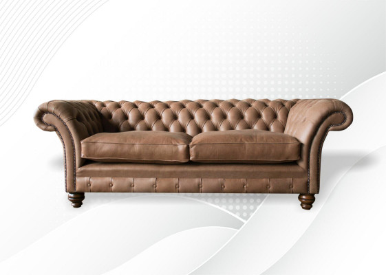 Design Sofa 3er Canapé Textil Polster Braun Klassesch Sofasen Chesterfield Nei