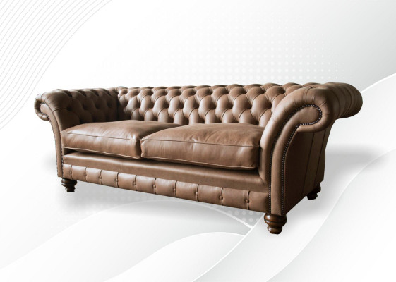Design Sofa 3er Canapé Textil Polster Braun Klassesch Sofasen Chesterfield Nei