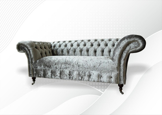 Sofa 2 Sëtzer Chesterfield Canapé Polster Samt Stoff Zweisëtzer Samt Grau Sëlwer