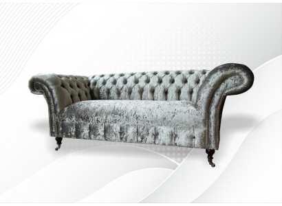 Sofa 2 Sëtzer Chesterfield Canapé Polster Samt Stoff Zweisëtzer Samt Grau Sëlwer