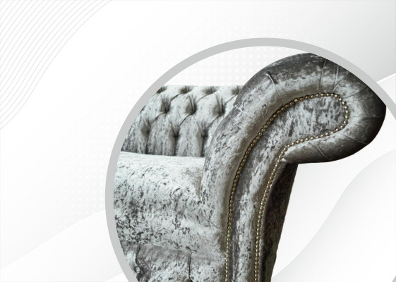 Sofa 2 Sëtzer Chesterfield Canapé Polster Samt Stoff Zweisëtzer Samt Grau Sëlwer