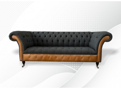 Stoff Canapé Wunnlandschaft 3 Sëtz Design Sofa Sofae Canapéë Gro Chesterfield