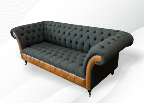 Stoff Canapé Wunnlandschaft 3 Sëtz Design Sofa Sofae Canapéë Gro Chesterfield