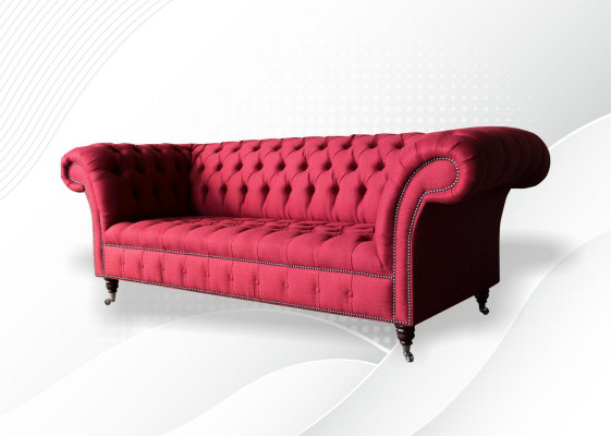 Dreisëtzegen Design Polster Textil Sofa 3er Miwwel Chesterfield Luxus Rout Couchen