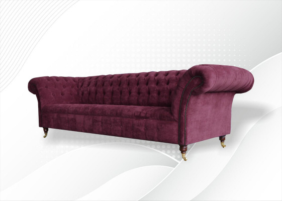 Sofa 3 Sëtzer Chesterfield Sofas Couchen Wunnzëmmer Design Textil Stoff Bordeaux
