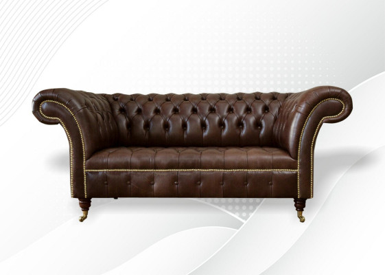 Chesterfield Samt Designer Sofa 2 Sëtzer Couch Stoff Lieder Garnitur Brong Nei