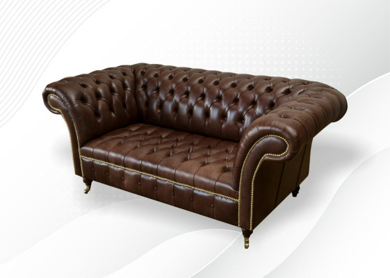 Chesterfield Samt Designer Sofa 2 Sëtzer Couch Stoff Lieder Garnitur Brong Nei