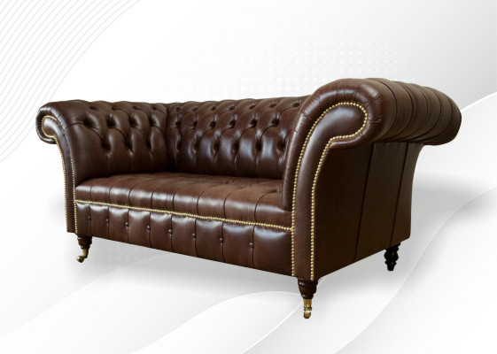 Chesterfield Samt Designer Sofa 2 Sëtzer Couch Stoff Lieder Garnitur Brong Nei