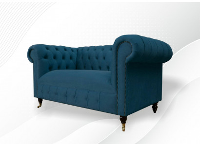 Sofa 2-Sëtzer Sëtz Klassesch Chesterfield Blo Sofae Couchen Polster