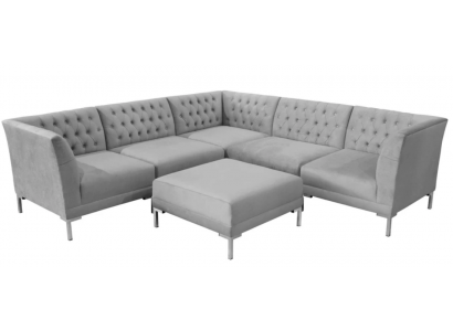 Grau Chesterfield Canapé Luxus Miwwelen Neie Eckcanapé Fussbänkchen Grau Grouss Textil Stoff