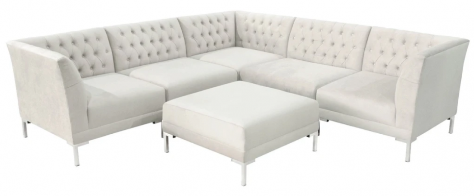 Eckcouch Hocker Crème Wäiss Grouss Textilstoff Chesterfield Sofas Luxus Miwwele 2tlg.